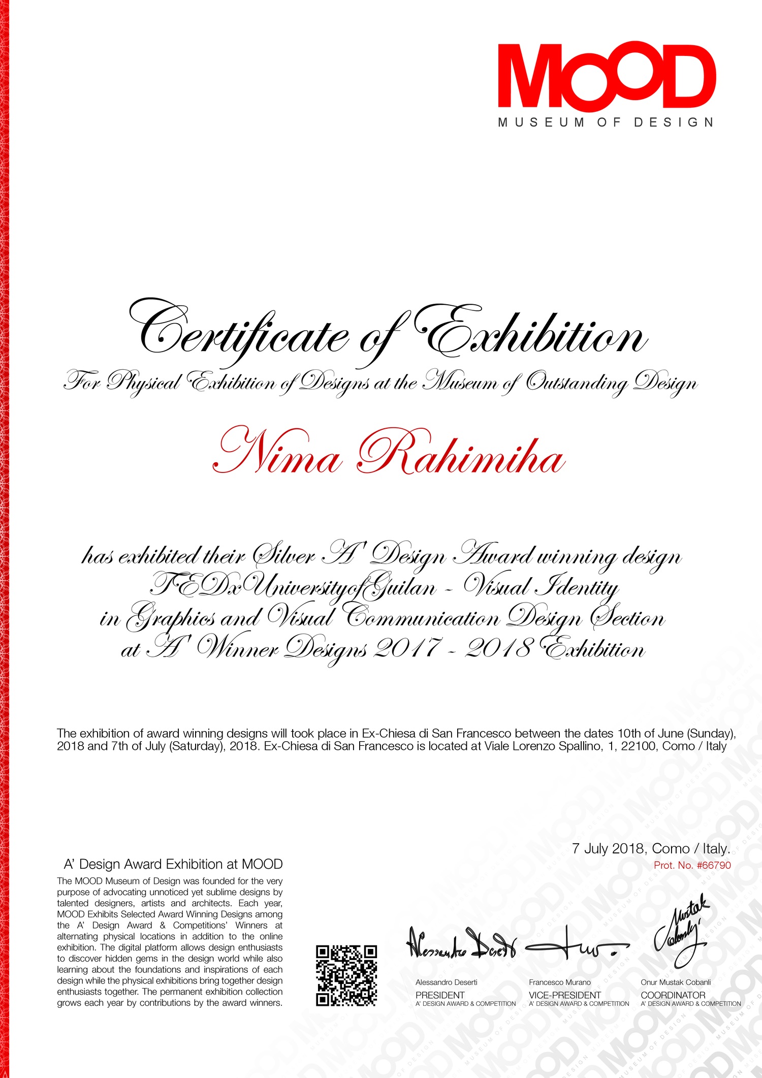 Nima Rahimiha - Exhibition Certificate - MooD