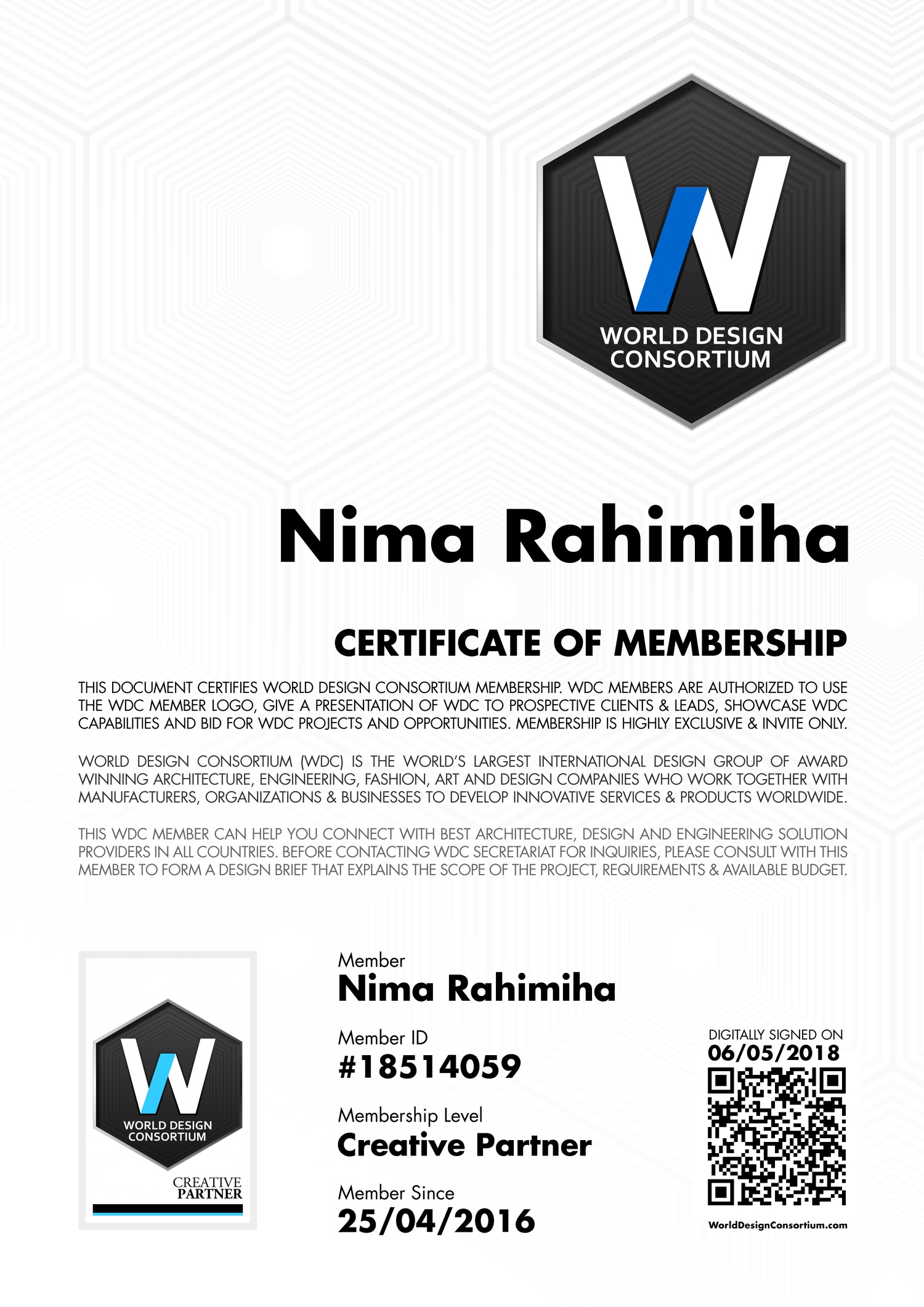 Nima Rahimiha - WDC Membership Certification